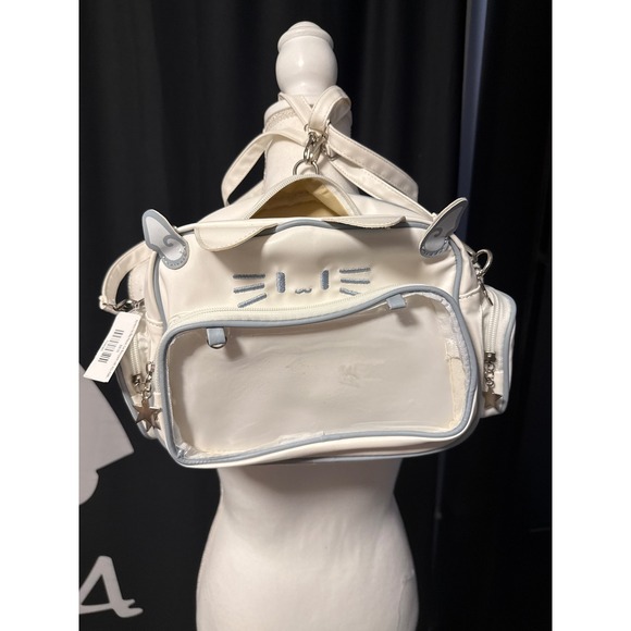 Unbranded Other - Kawaii Cat Ita Bag White Faux Leather Convertible Backpack Crossbody Pin Display